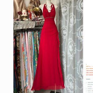 Blondie Nites Red Dress with Rhinestone Detailing Maxi Dress